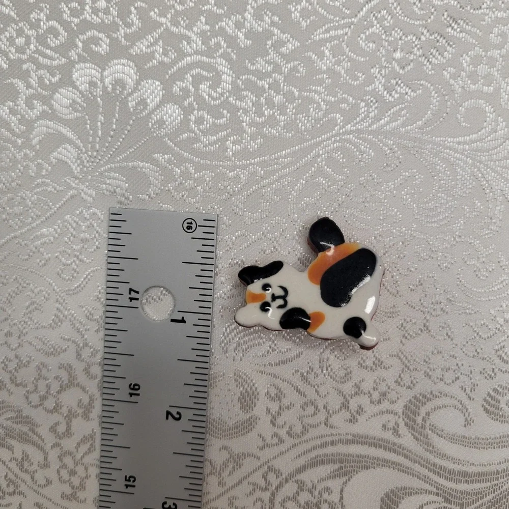 Vintage Hand Painted Calico Cat Brooch Pin Kitty Cute‎ Sweet